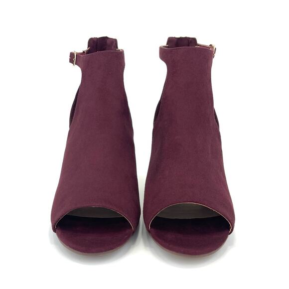 Parker & Sky Mila Open Toe Bootie/Ankle Boot Sz 9 Burgundy Faux Suede Adjustable - Picture 14 of 16